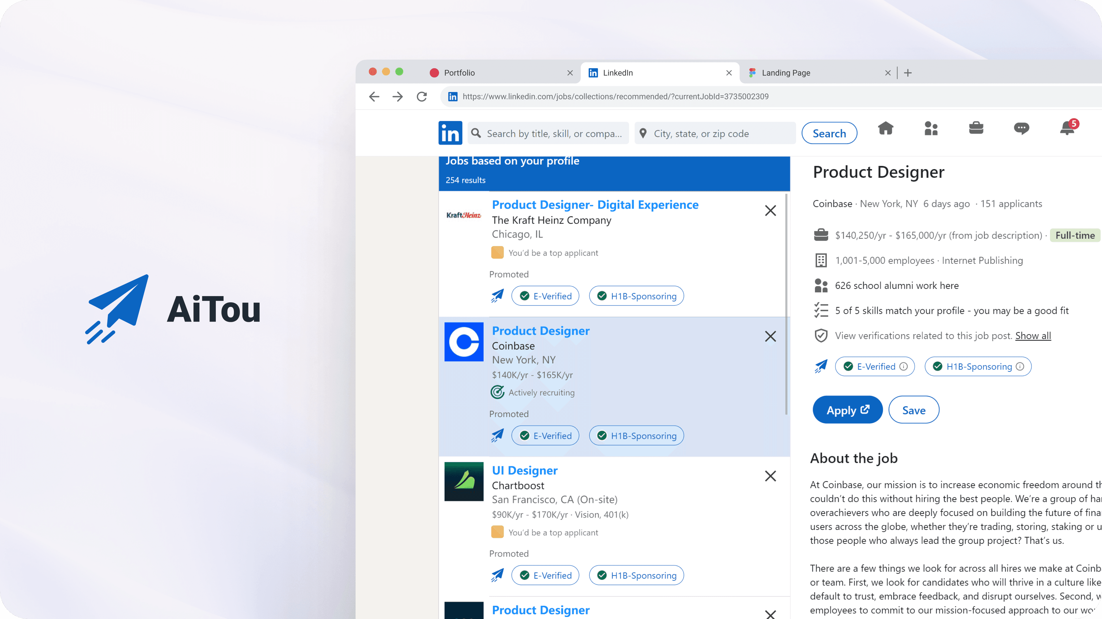 AiTou visa-ready job finder interface